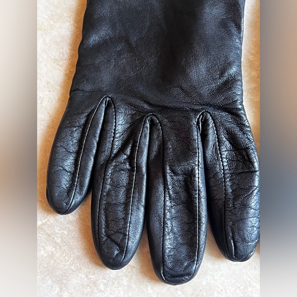 Vtg Unbranded BLACK Soft Leather Cashmere Lined Gloves No Size Tag - Picture 2 of 6